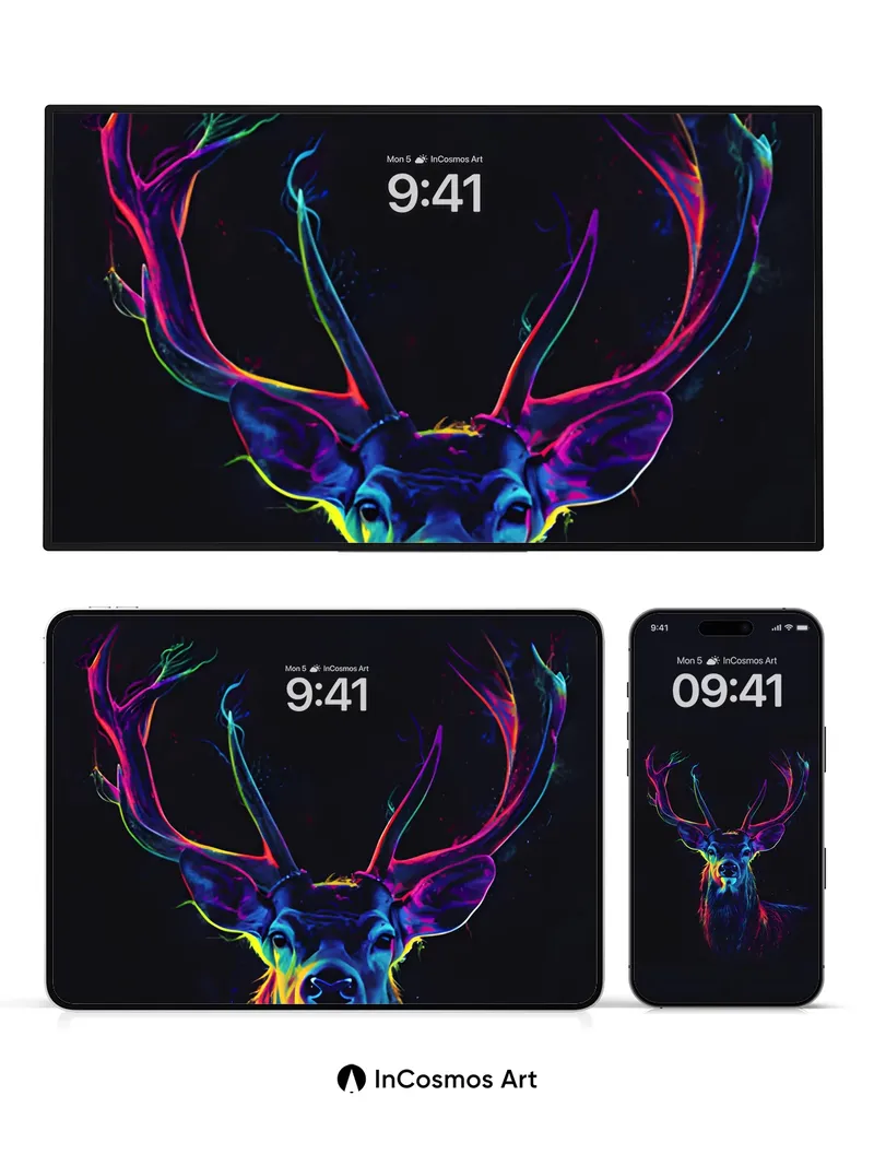 Neon Reverie Deer Wallpaper with Electric Antlers
