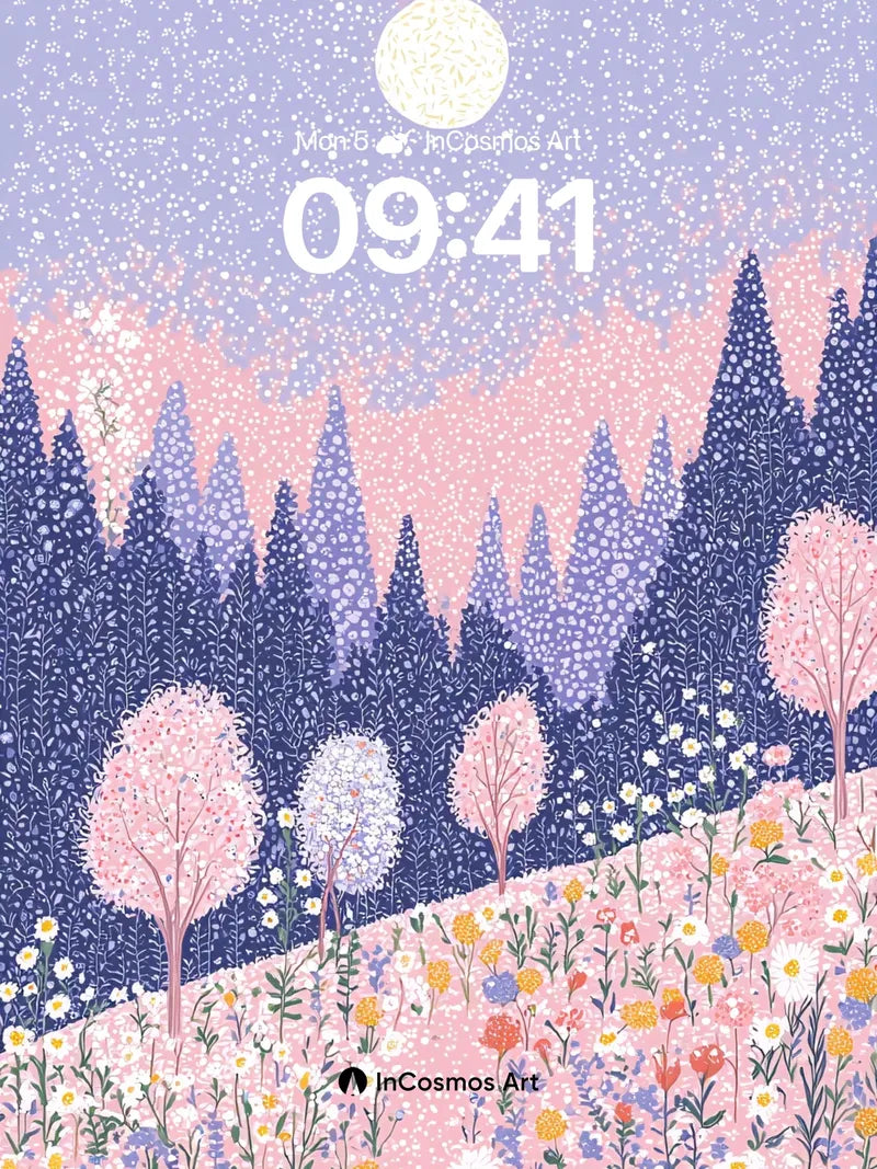 Lunar Bloom Wallpaper with Cherry Trees wallpaper for iPhone, iPad & Mac