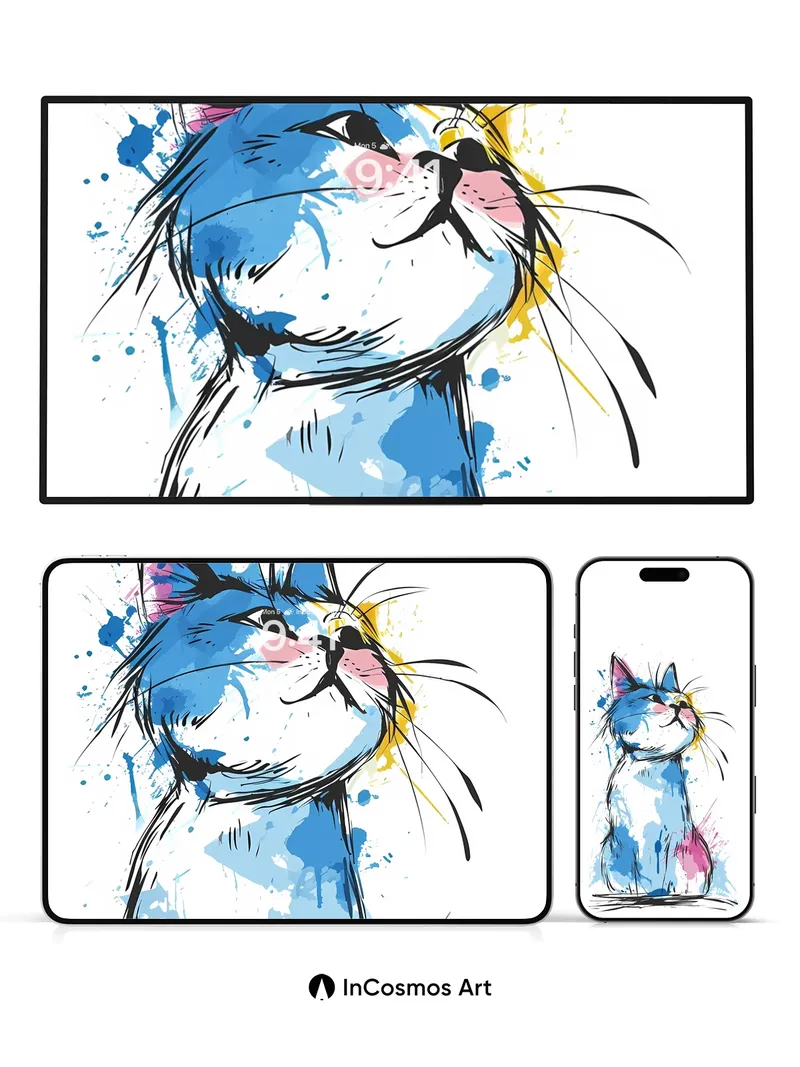 Whimsical Splash Wallpaper with Feline Grace