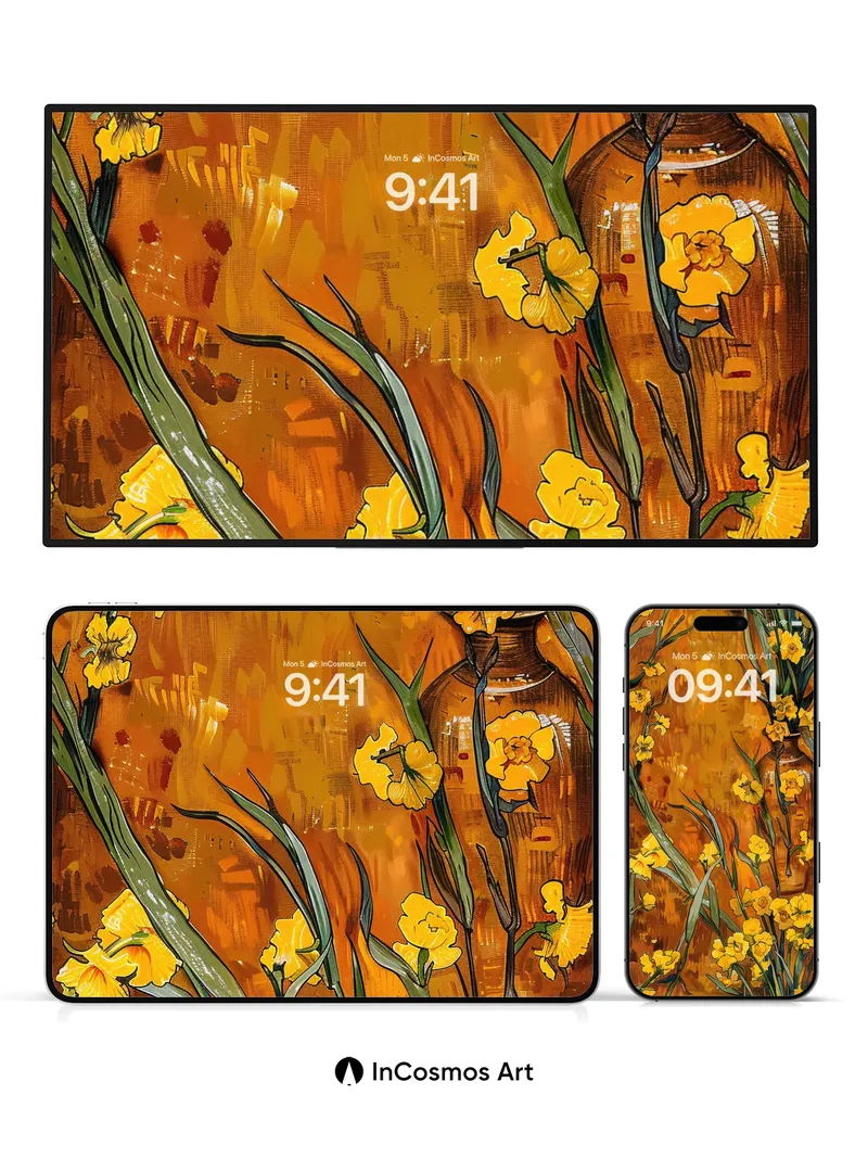 Golden Bloom Wallpaper with Vase Echo