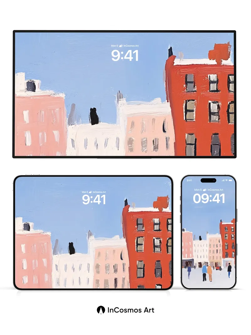 Serene Cityscape Wallpaper with Soft Brushwork