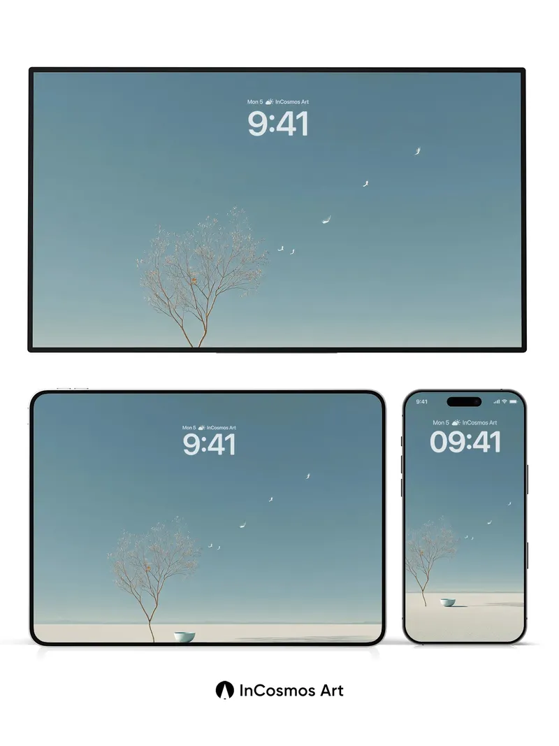 Serenity Tree Wallpaper with Floating Birds