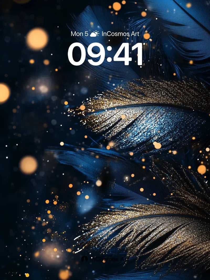 Luminous Feather Wallpaper with Golden Dust