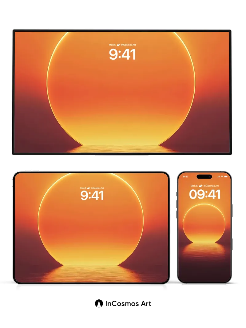 Serenity Horizon Wallpaper with Golden Orb