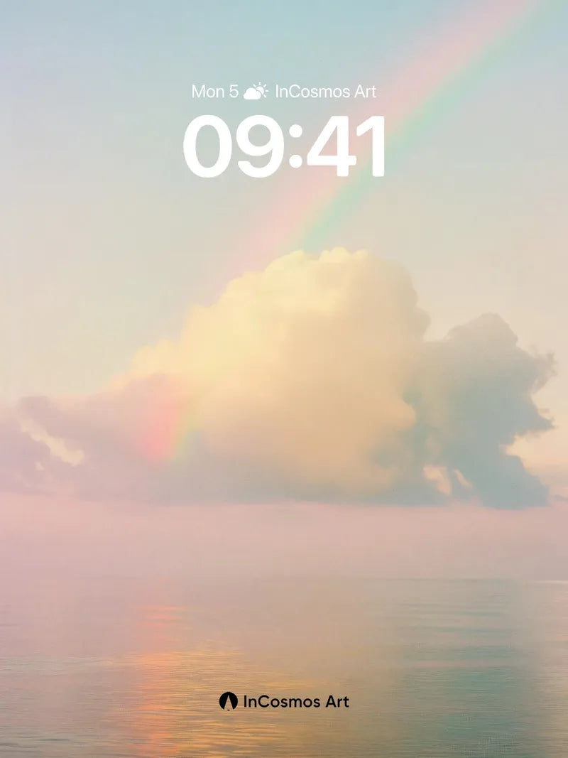 Serene Rainbow Horizon Wallpaper with Cloud Reflections