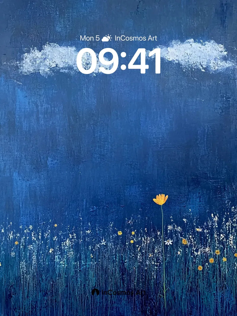 Solitary Bloom Wallpaper in Midnight Blue wallpaper for iPhone, iPad & Mac