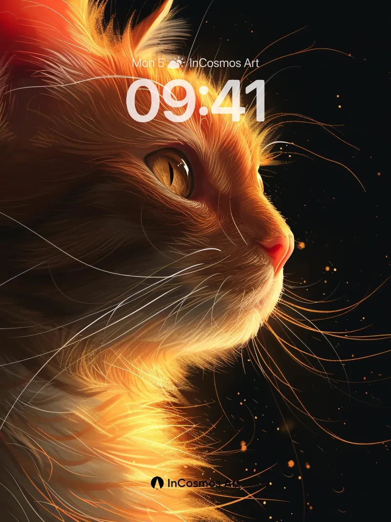 Golden Gaze Wallpaper with Starlit Whiskers wallpaper for iPhone, iPad & Mac