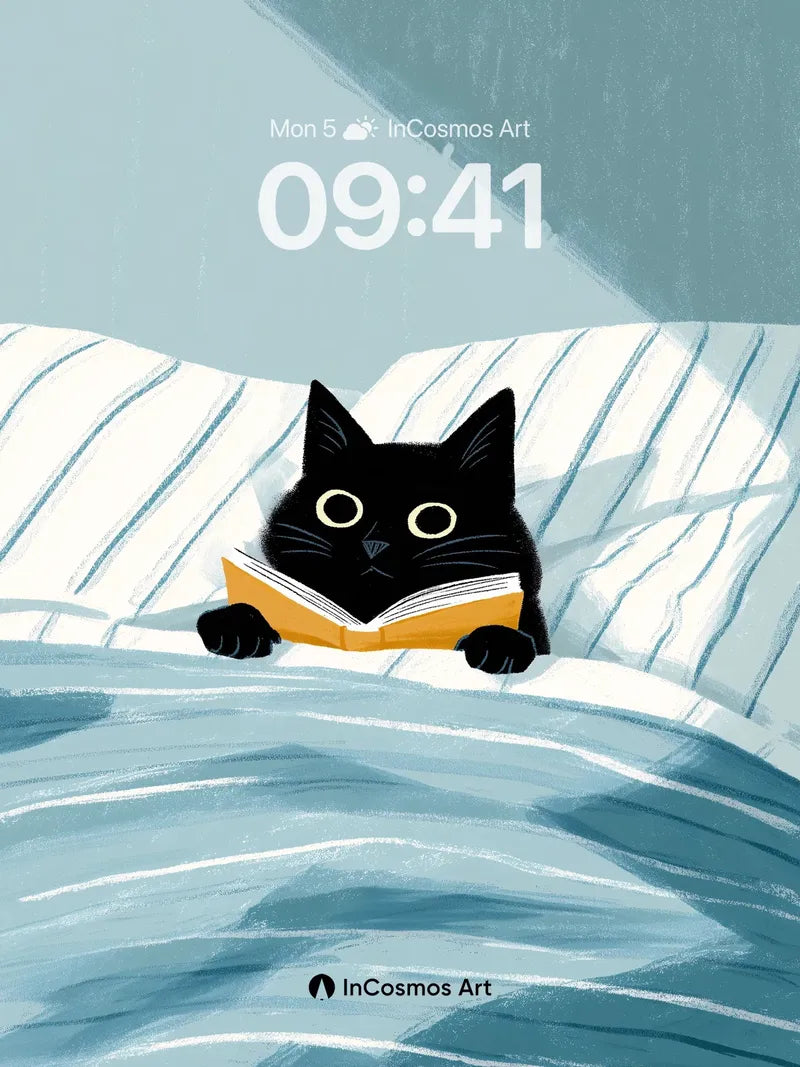 Quiet Reading Wallpaper with Midnight Whiskers wallpaper for iPhone, iPad & Mac