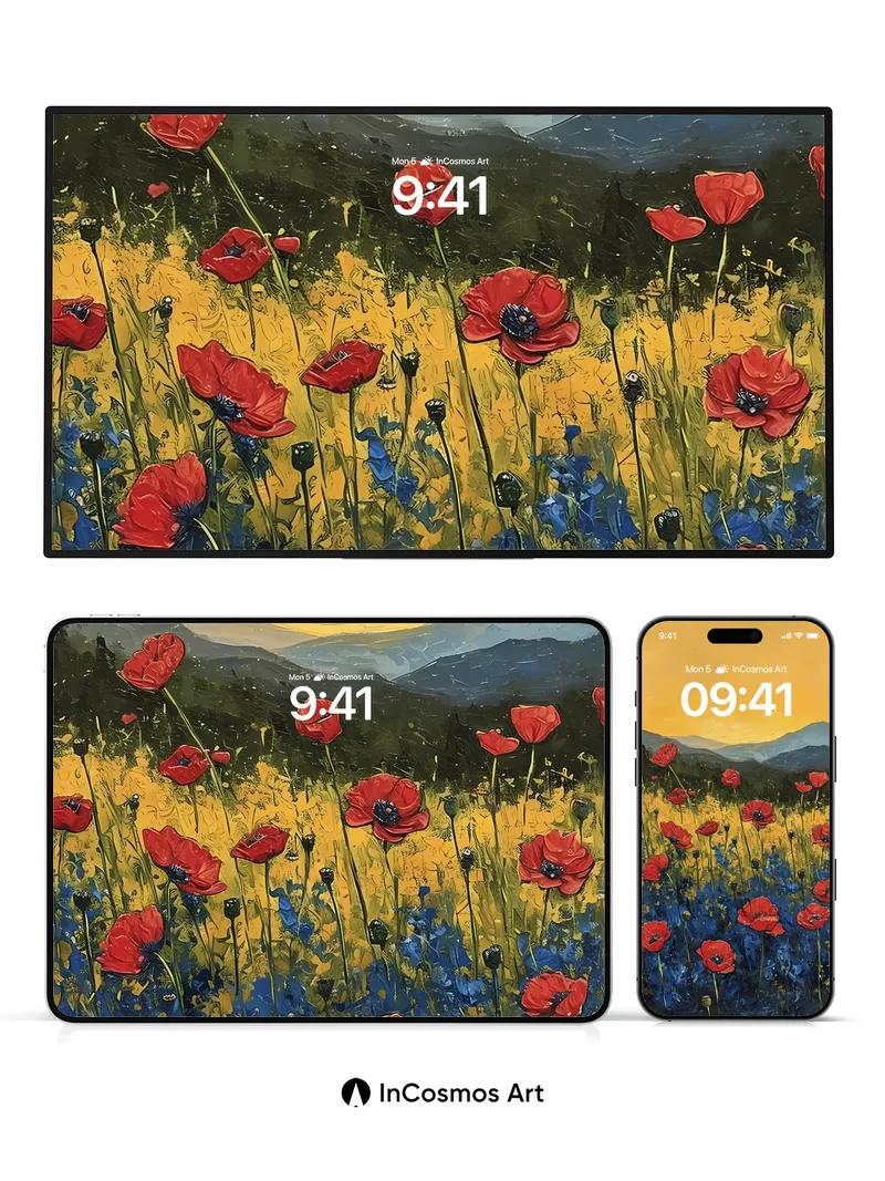 Golden Hush Poppy Wallpaper with Mountain Breath