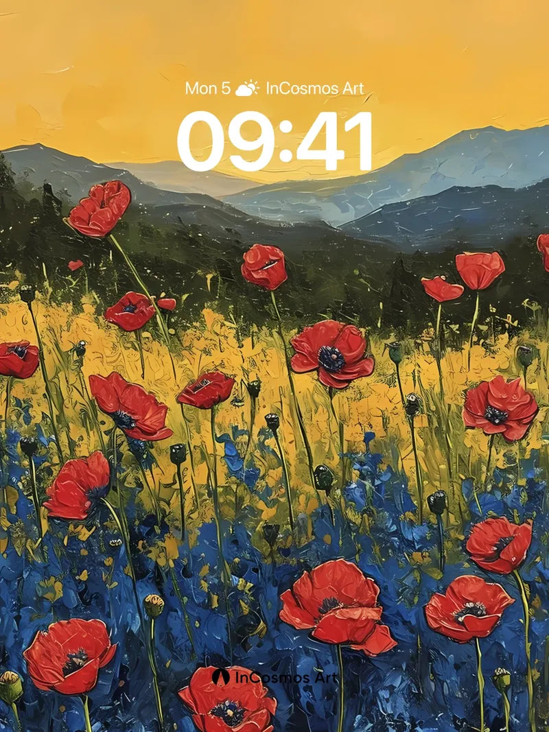 Golden Hush Poppy Wallpaper with Mountain Breath