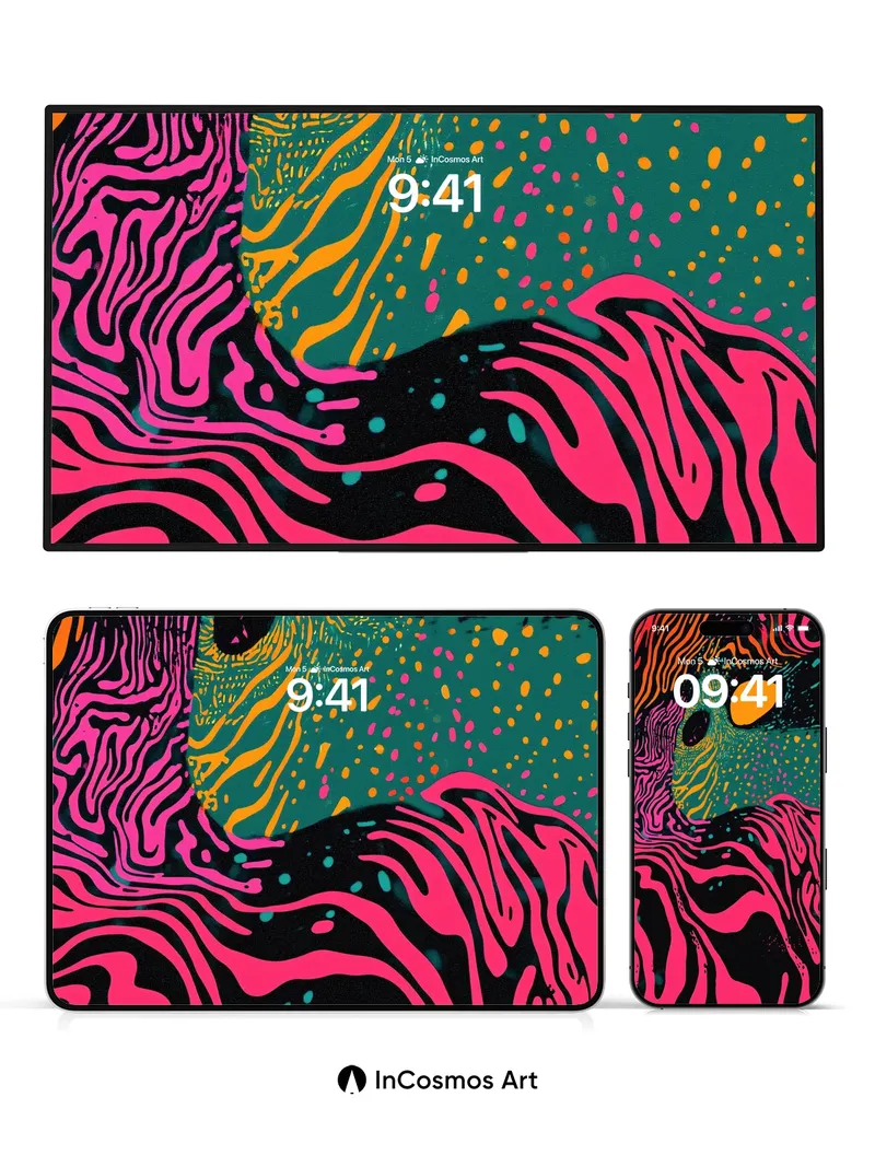 Neon Pulse Wallpaper with Swirling Visions