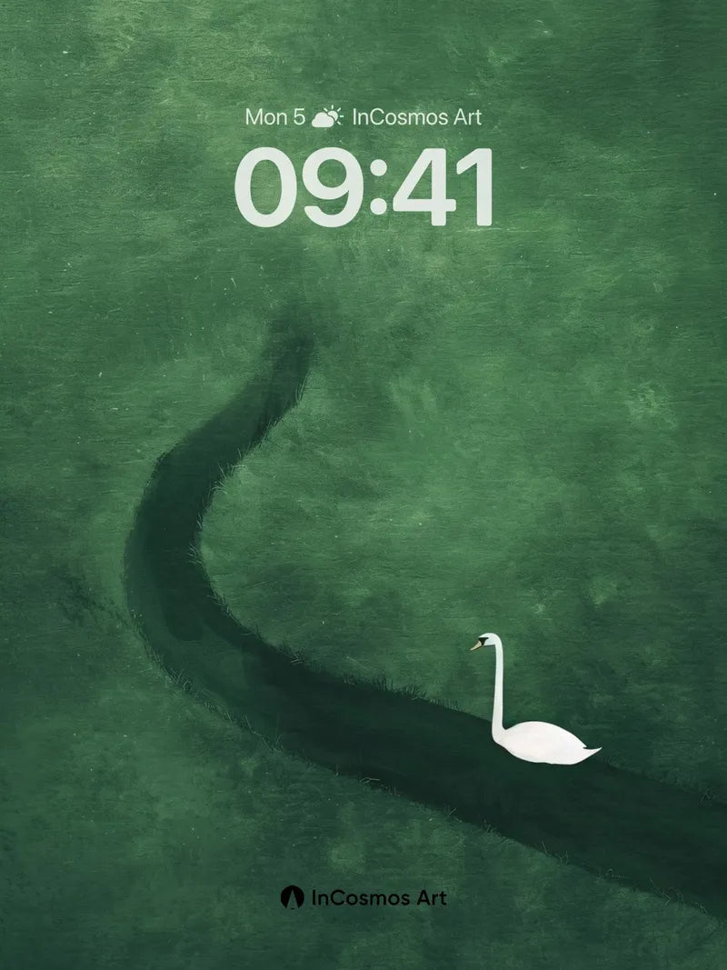 Serene Swan Glide Wallpaper in Emerald Haze wallpaper for iPhone, iPad & Mac