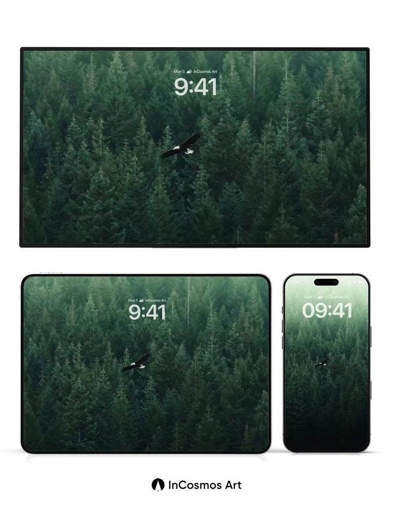 Misty Canopy Wallpaper with Soaring Eagle