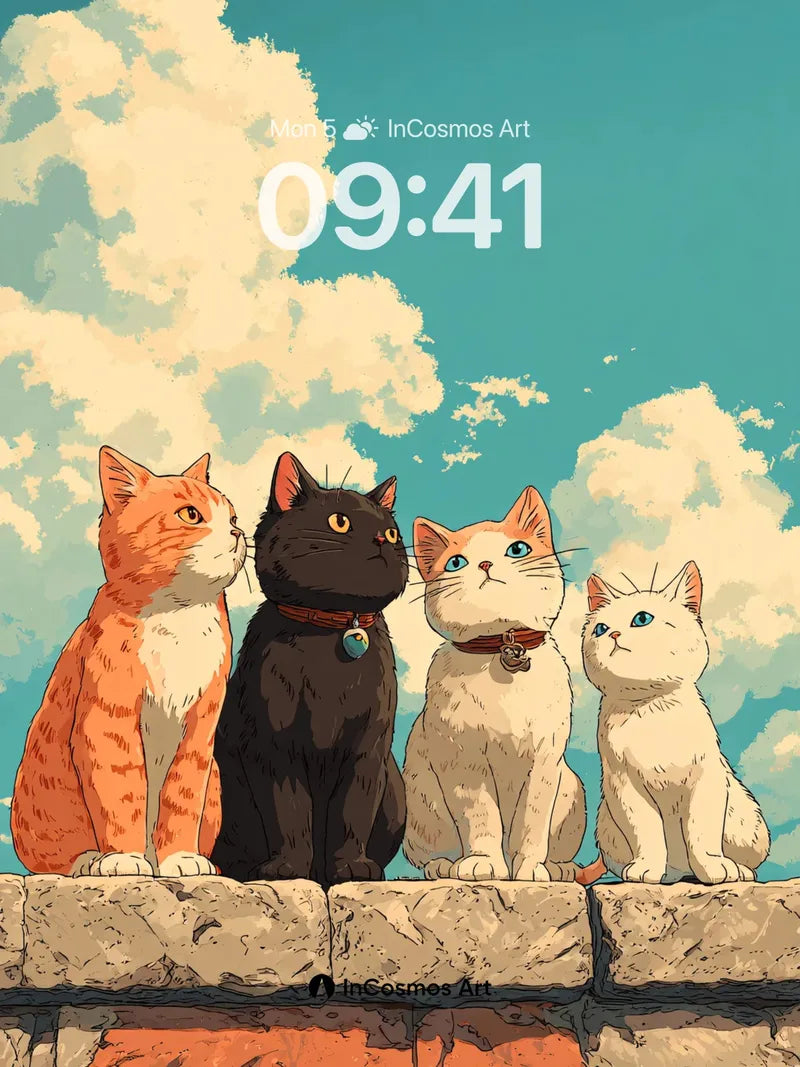Serene Feline Watchtower Wallpaper with Cloud-Brushed Sky wallpaper for iPhone, iPad & Mac