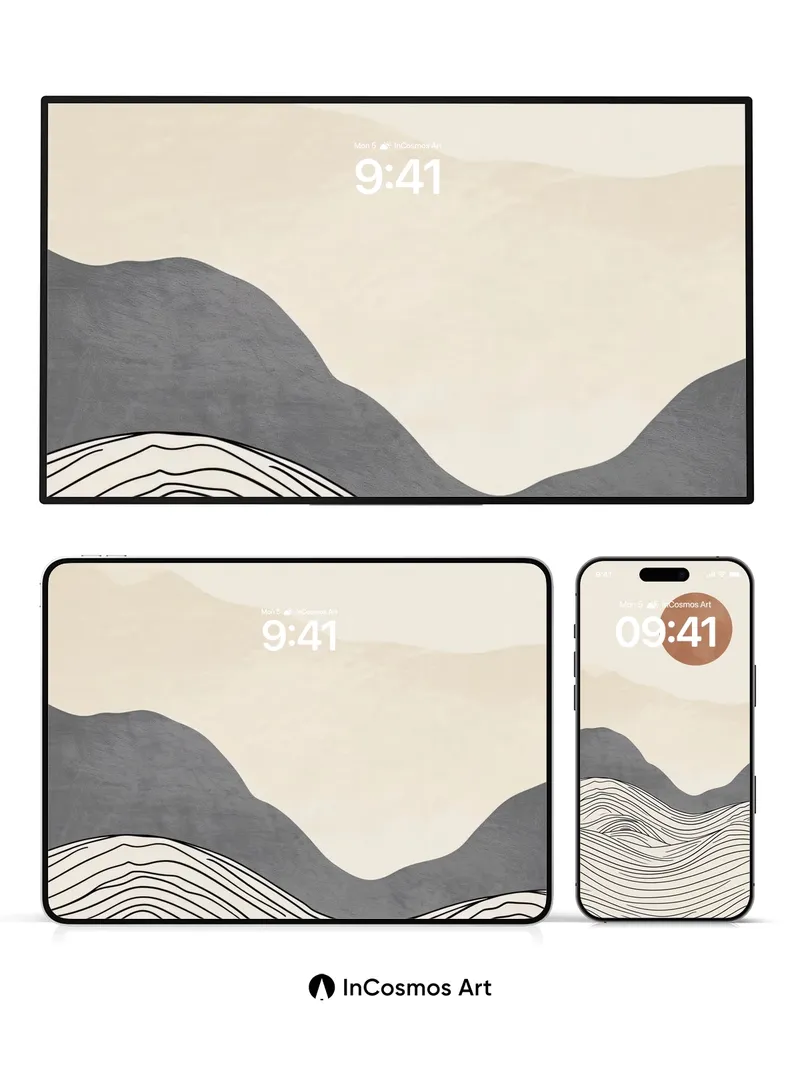 Serenity Wave Wallpaper with Earth-Toned Sun