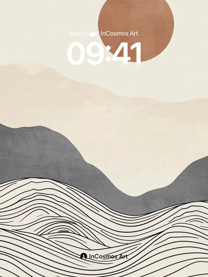 Serenity Wave Wallpaper with Earth-Toned Sun