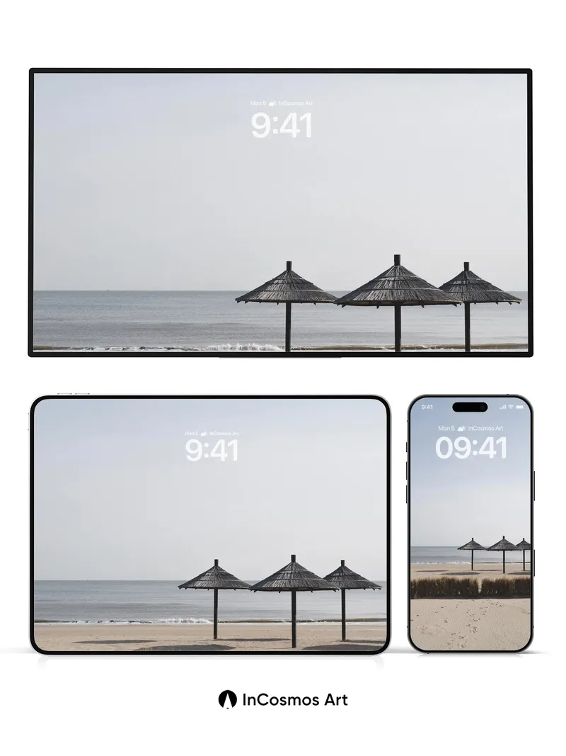 Serenity Sand Dune Wallpaper with Thatched Canopies