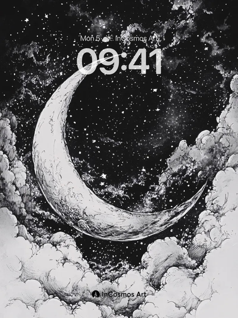 Crescent Mirage Wallpaper with Starlit Clouds