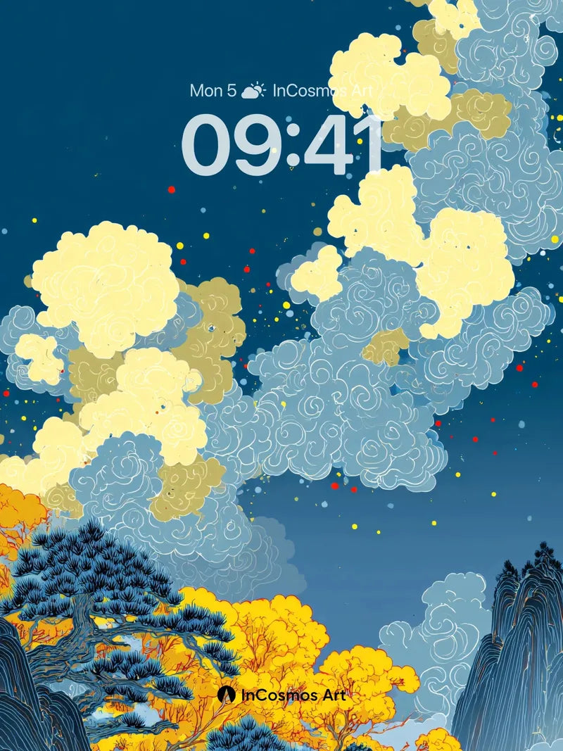 Celestial Stillness Wallpaper with Golden Clouds