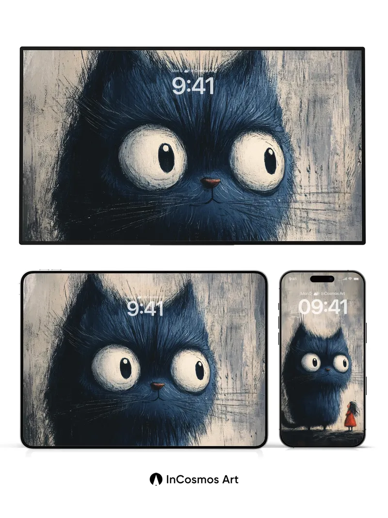 Whispering Shadow Wallpaper with Giant Cat and Tiny Girl