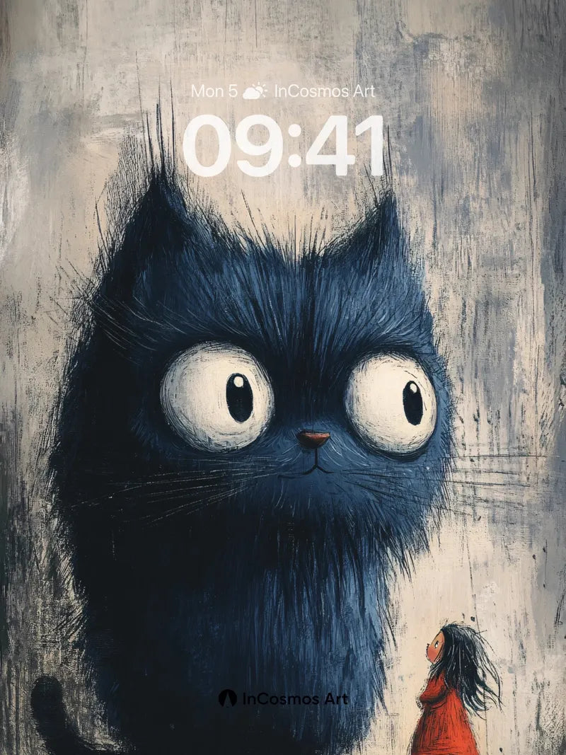 Whispering Shadow Wallpaper with Giant Cat and Tiny Girl