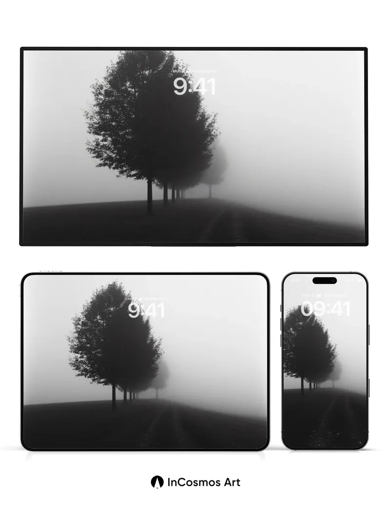 Misty Silence Wallpaper with Vanishing Trees