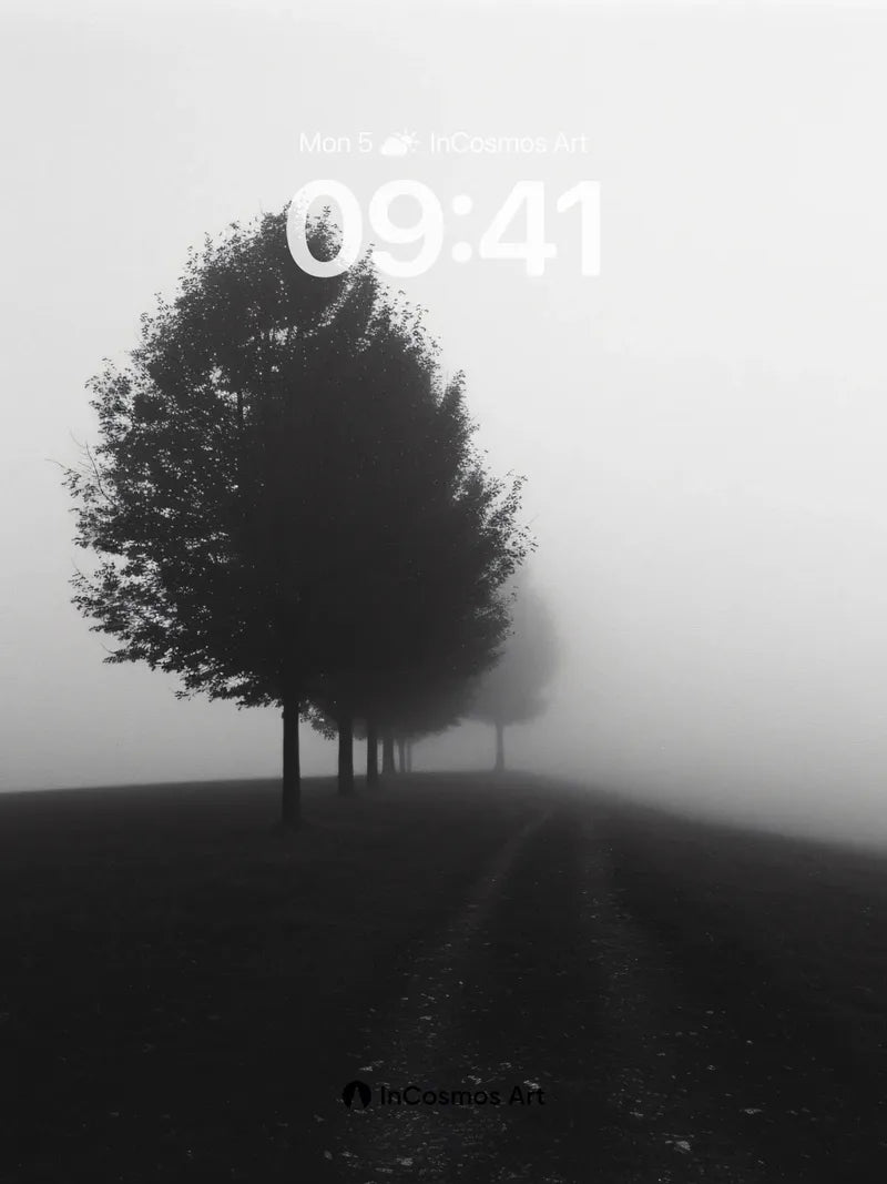 Misty Silence Wallpaper with Vanishing Trees