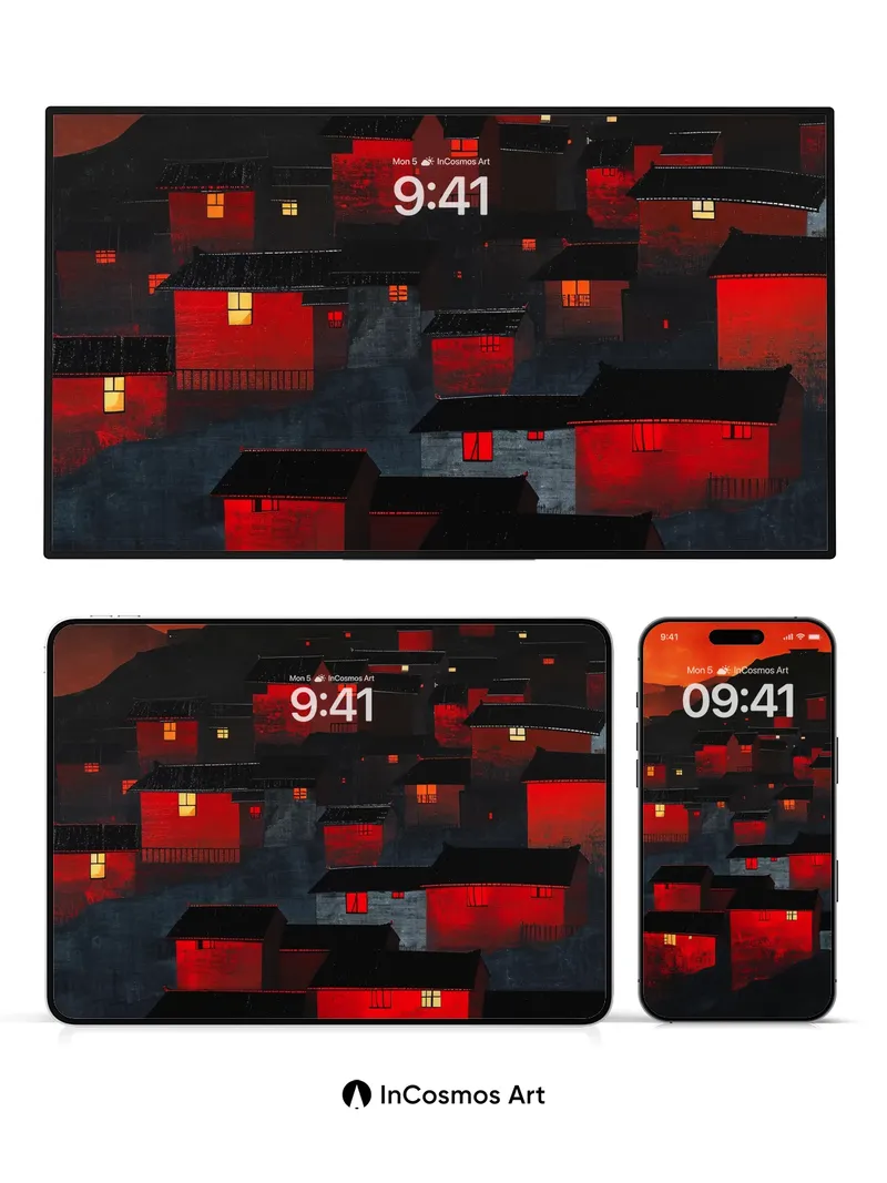 Crimson Hush Wallpaper with Mountain Whispers