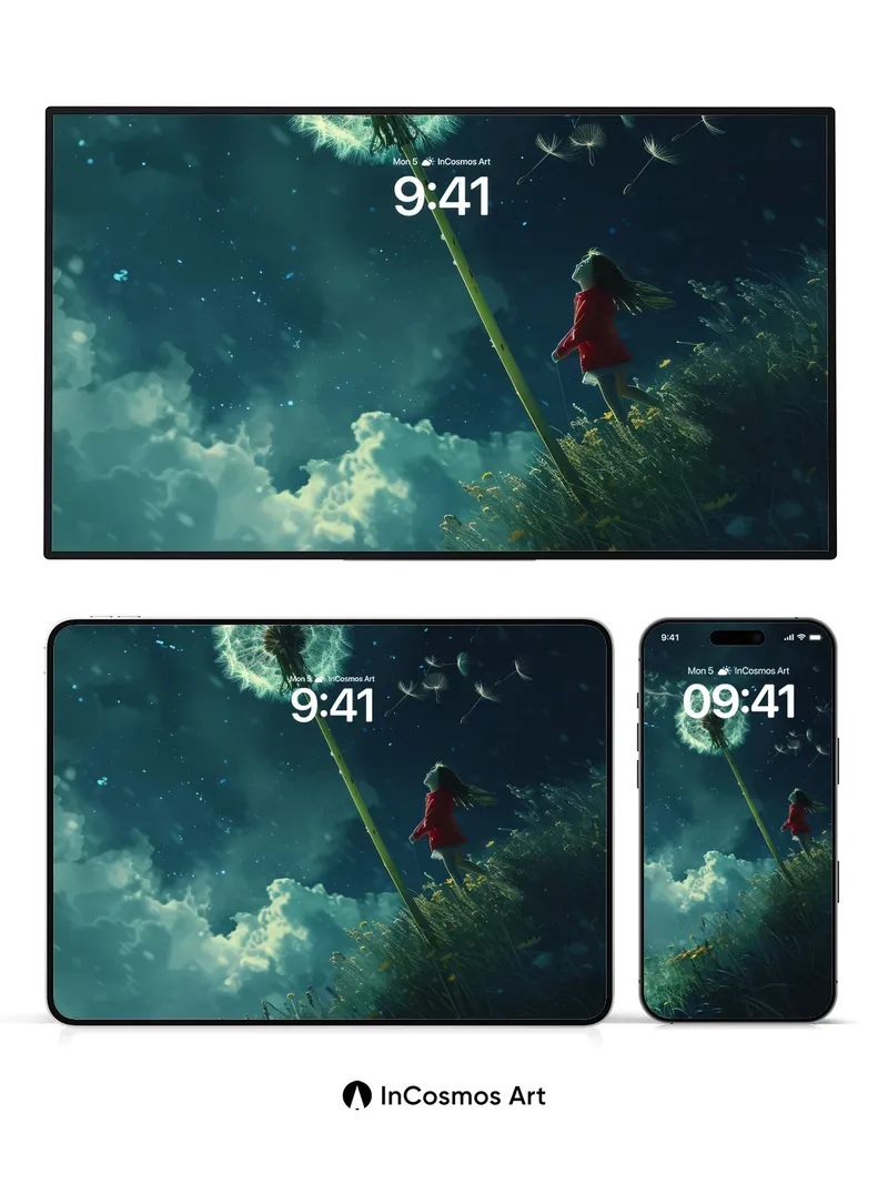 Whispering Dandelion Wallpaper with Celestial Seeds