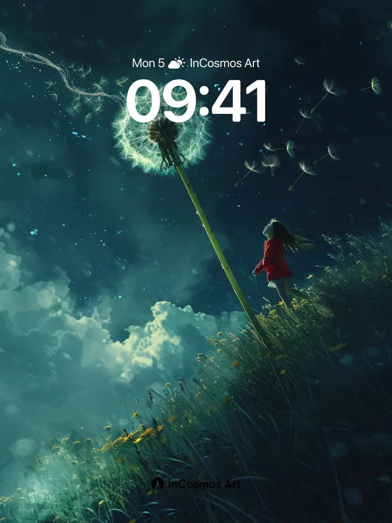 Whispering Dandelion Wallpaper with Celestial Seeds