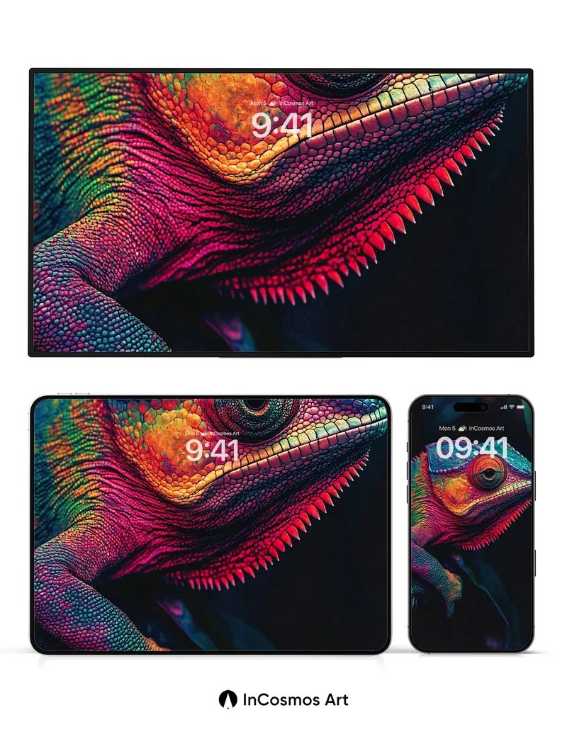 Rainbow Chameleon Wallpaper with Electric Scales