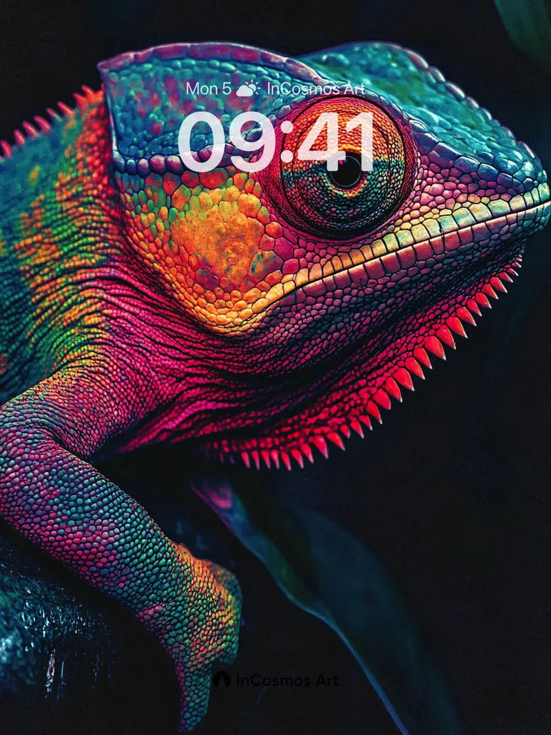 Rainbow Chameleon Wallpaper with Electric Scales