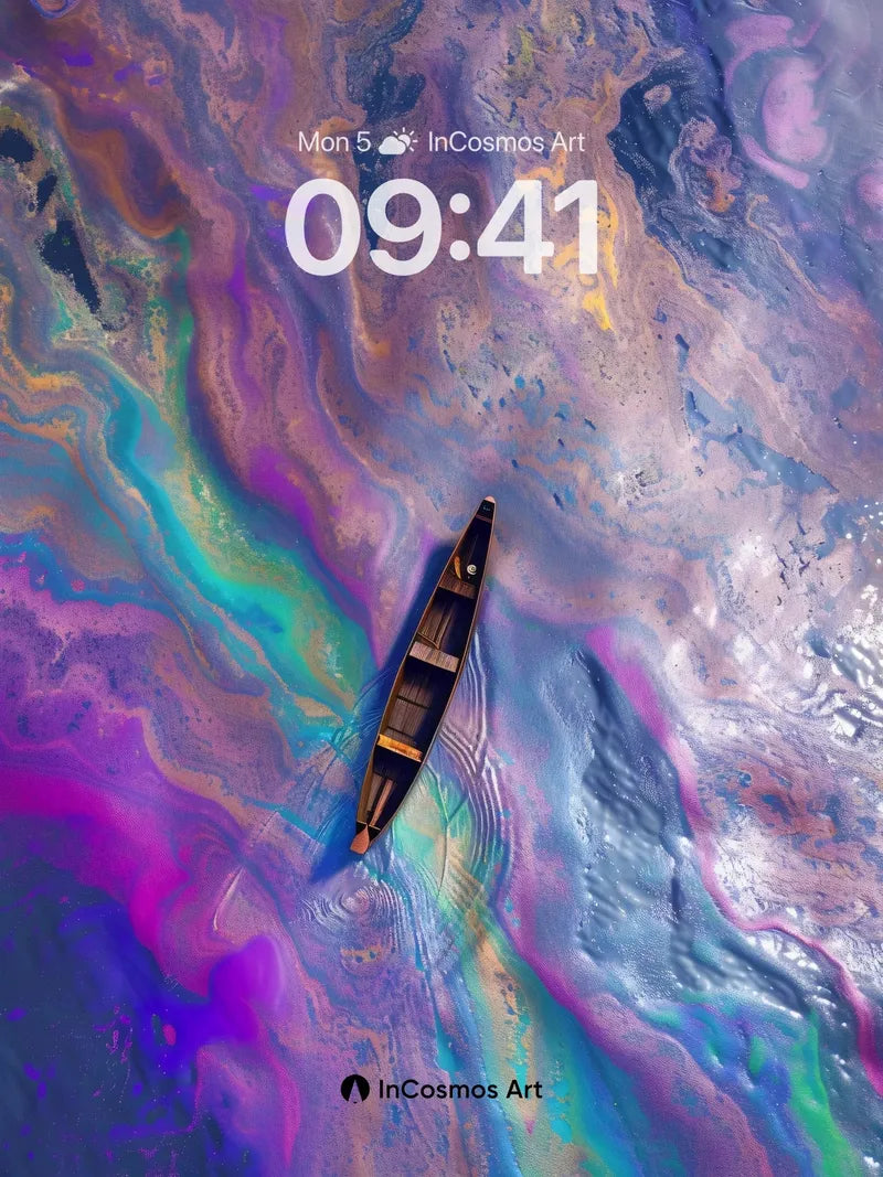 Surreal Watercolor Wallpaper with Floating Canoe