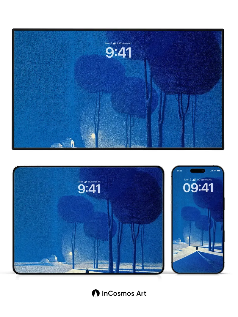 Midnight Walk Wallpaper with Silent Trees