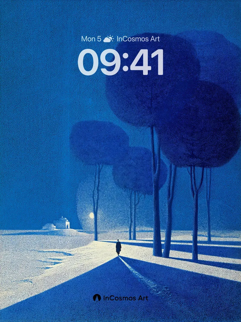 Midnight Walk Wallpaper with Silent Trees