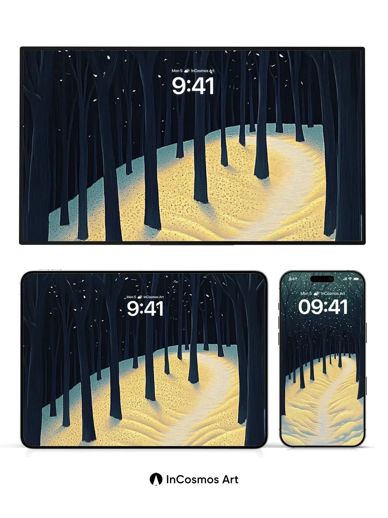 Whispering Snowdrift Wallpaper with Moonlit Canopy