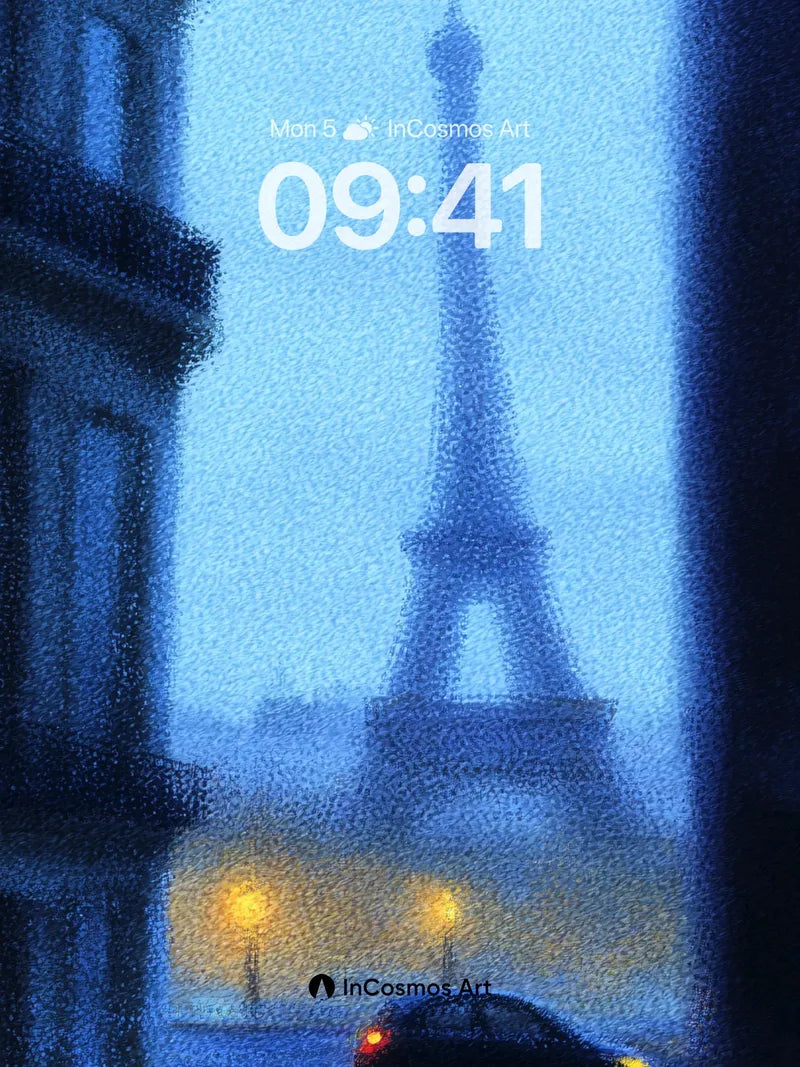 Misty Eiffel Wallpaper with Rain-Soaked Streets