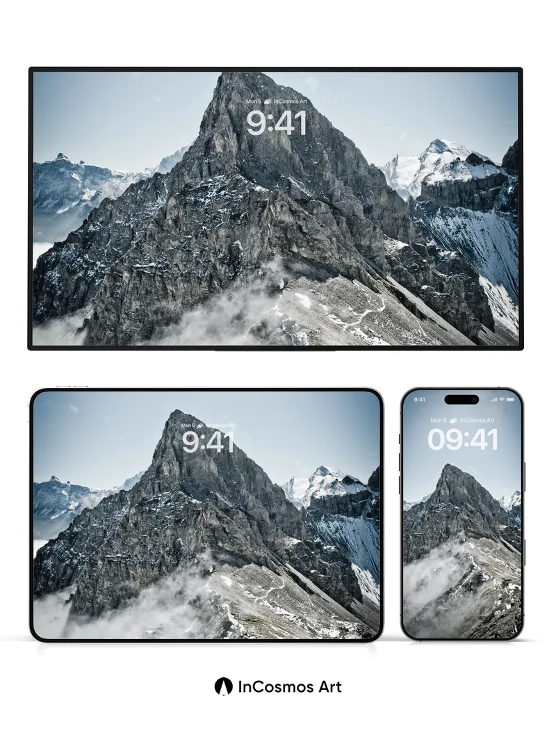 Frost-etched Summit Wallpaper with Whispering Clouds