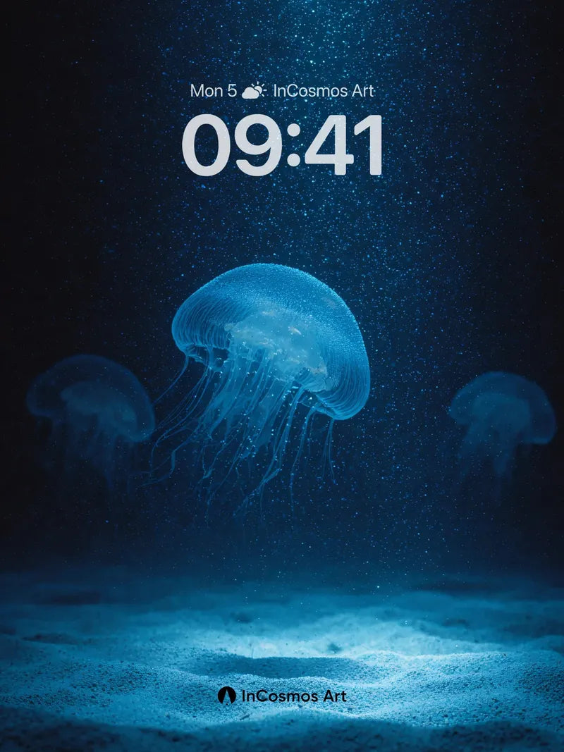Serene Blue Jellyfish Wallpaper with Deep Ocean Glow wallpaper for iPhone, iPad & Mac
