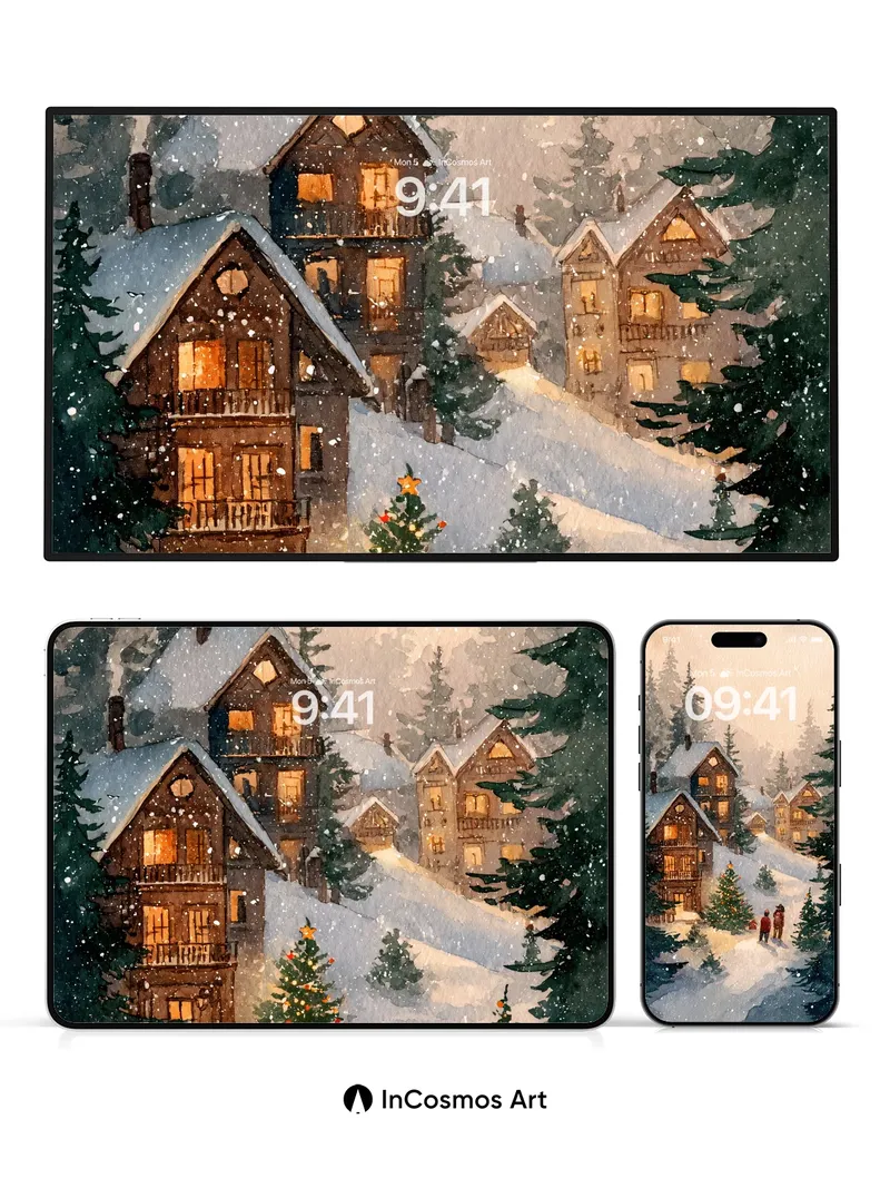 Snowfall Hush Wallpaper with Glowing Windows