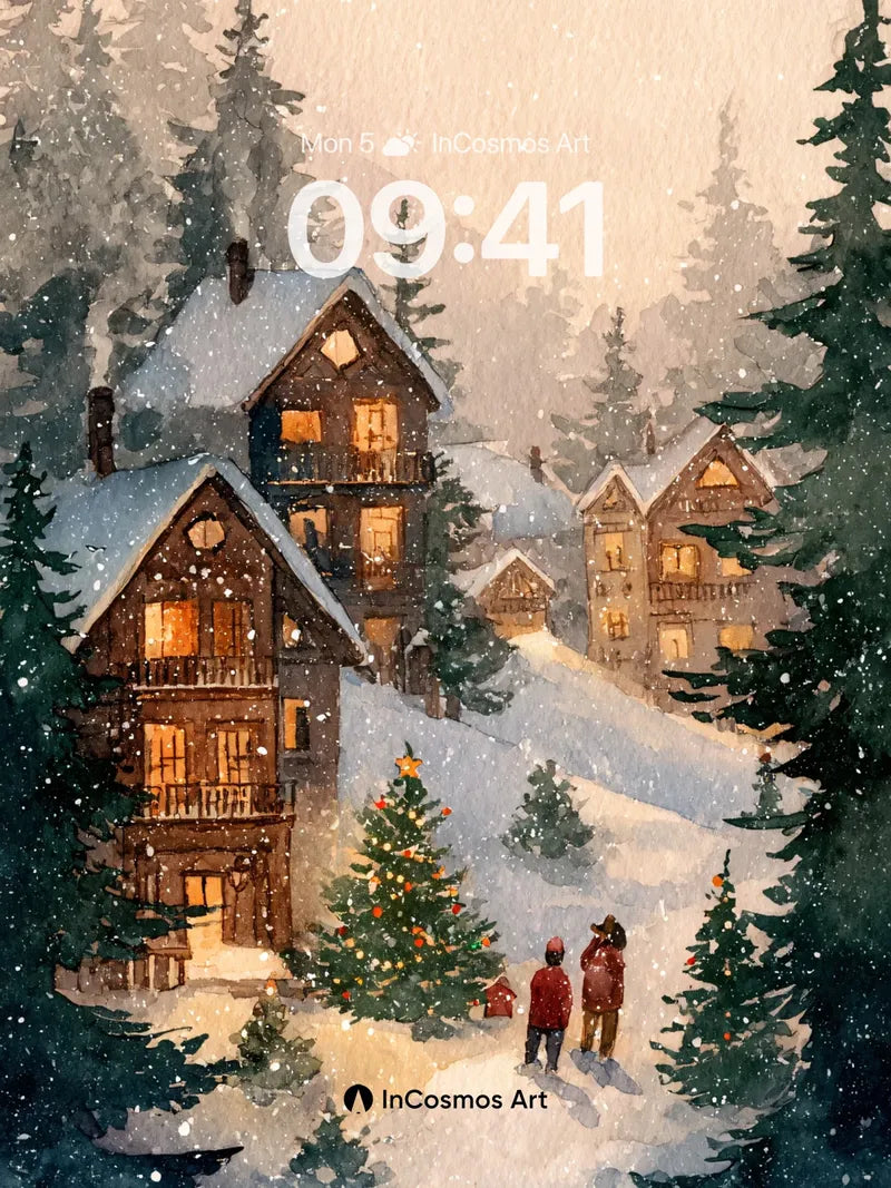 Snowfall Hush Wallpaper with Glowing Windows wallpaper for iPhone, iPad & Mac
