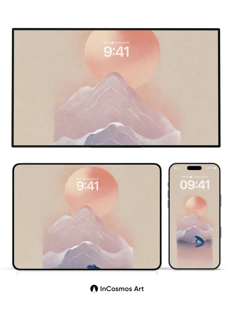 Serene Whale Wallpaper with Mountain Mirage