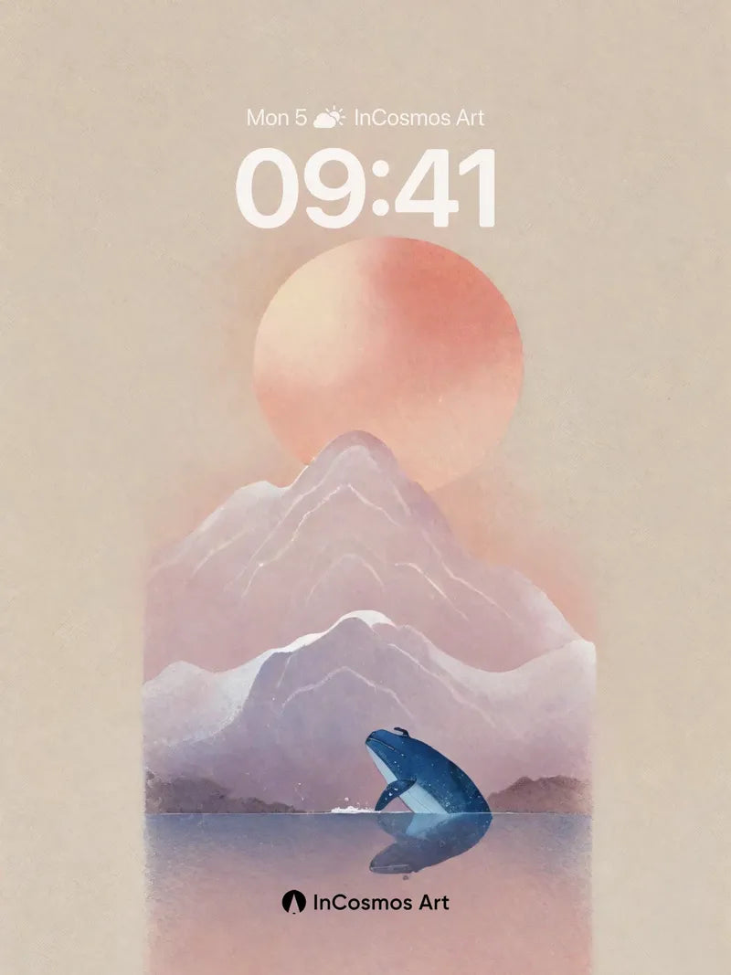 Serene Whale Wallpaper with Mountain Mirage