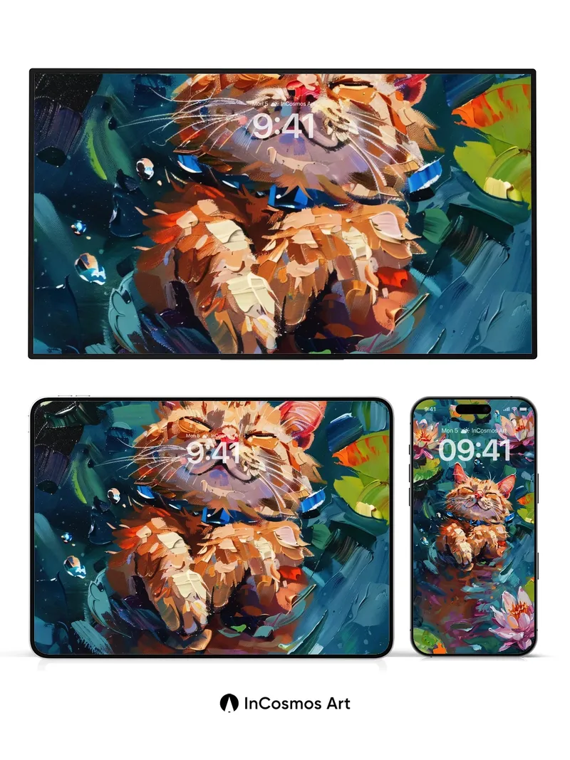 Serenity Cat Wallpaper with Waterlily Dreams