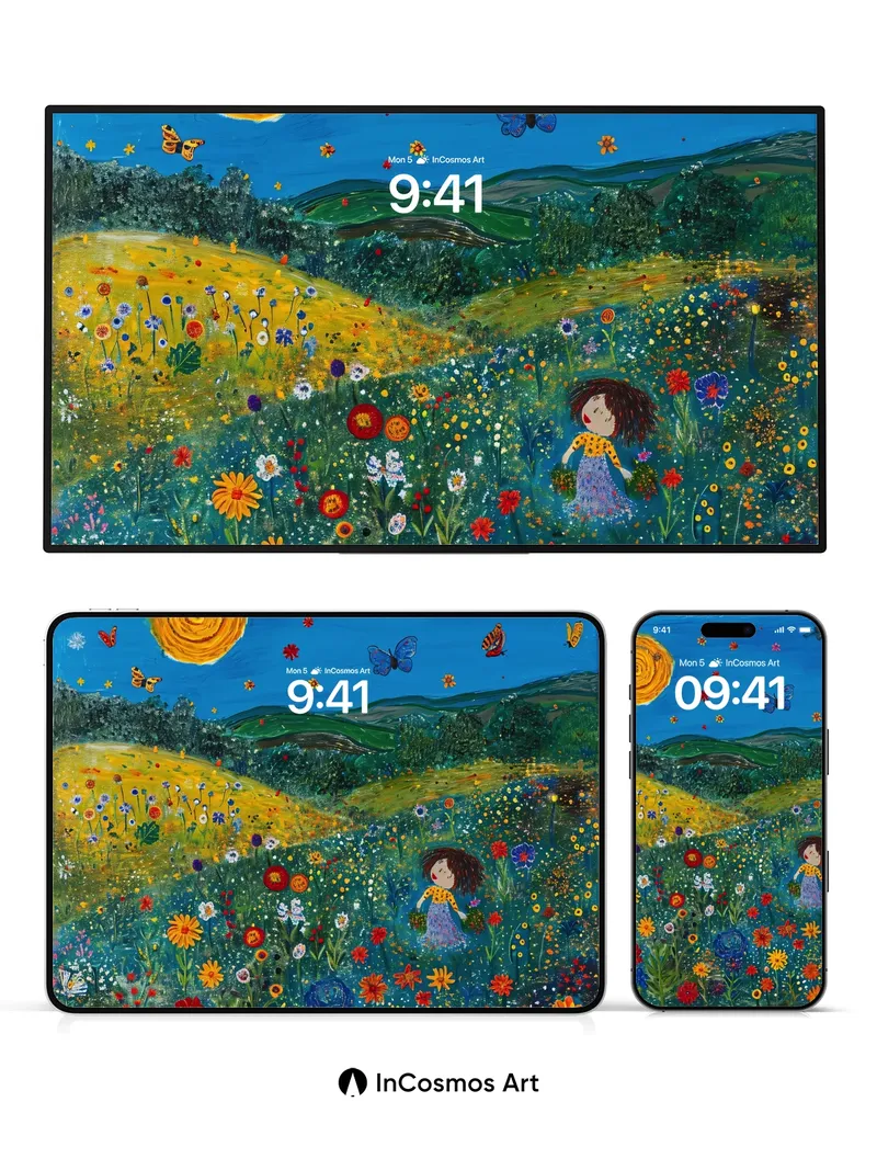 Whimsical Meadow Wallpaper with Sunlit Whirls