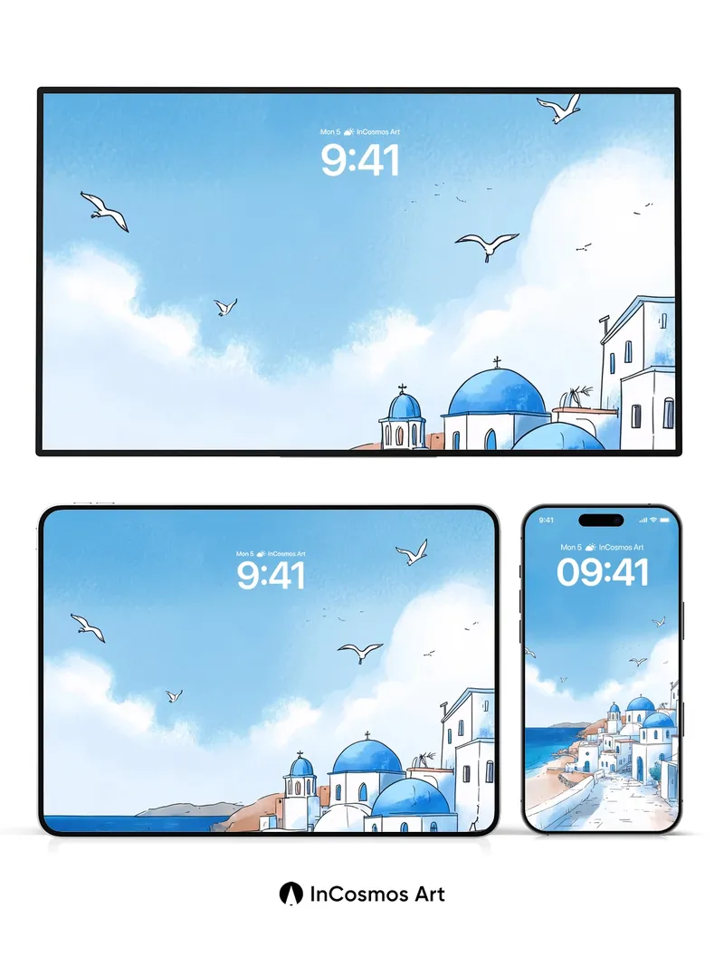 Azure Serenity Wallpaper with Seagull Whispers