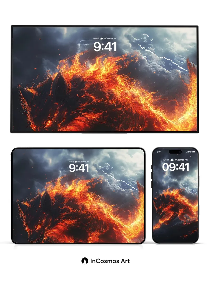 Inferno Wolf Wallpaper with Storm-Scarred Sky