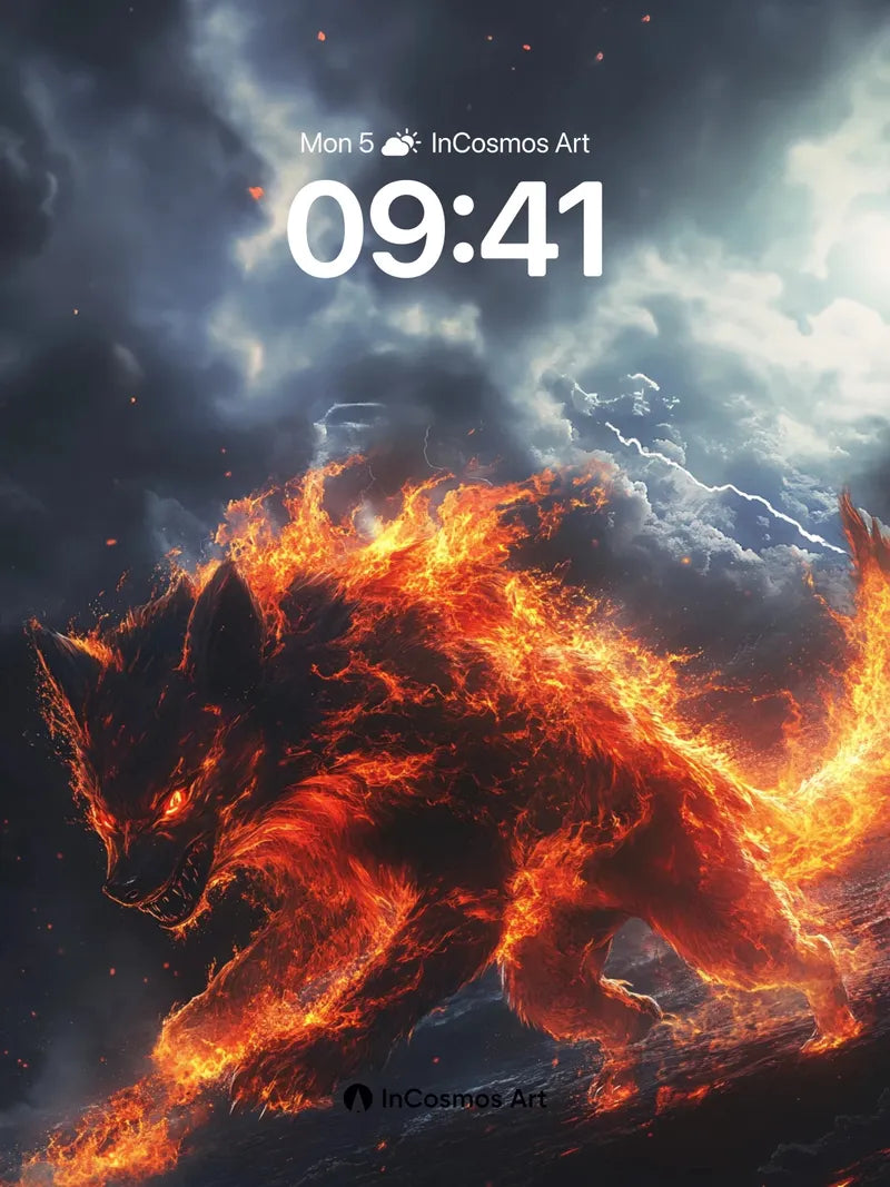 Inferno Wolf Wallpaper with Storm-Scarred Sky