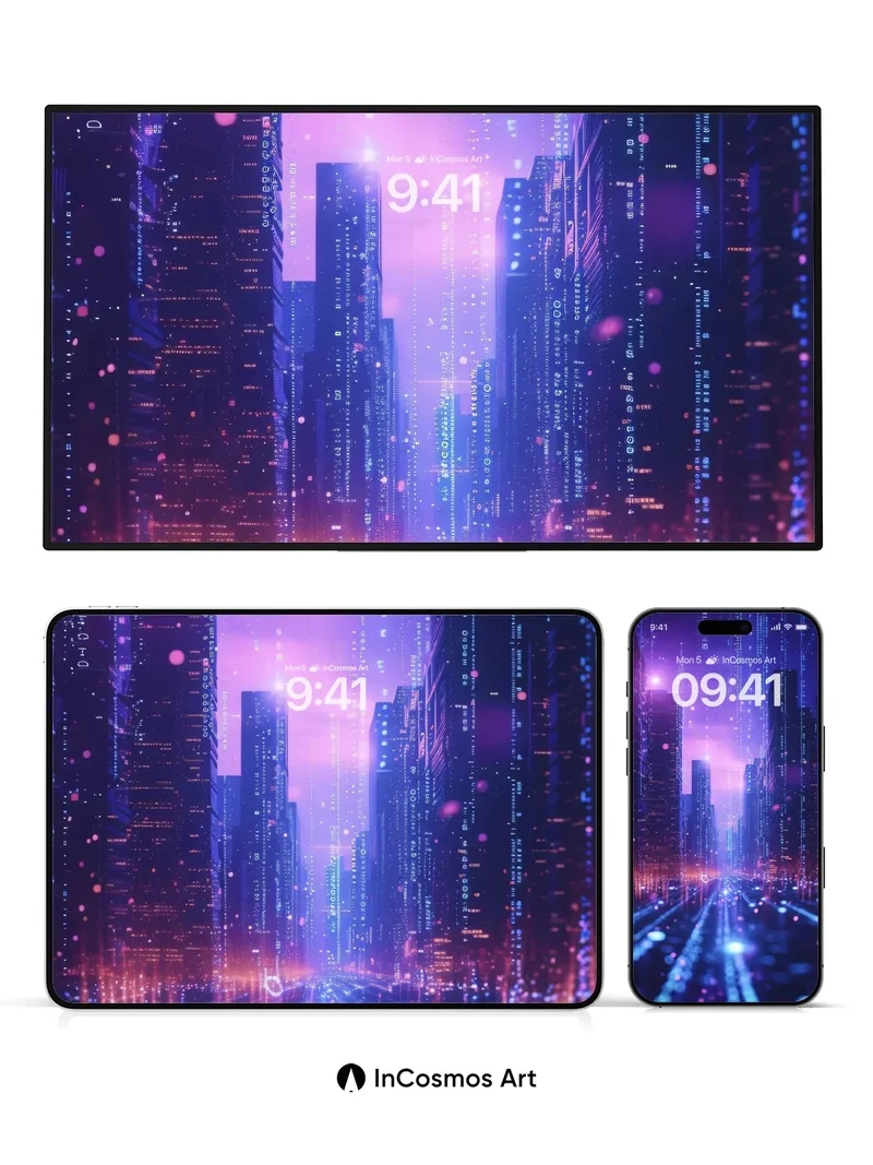 Neon Pulse Wallpaper with Digital Rain