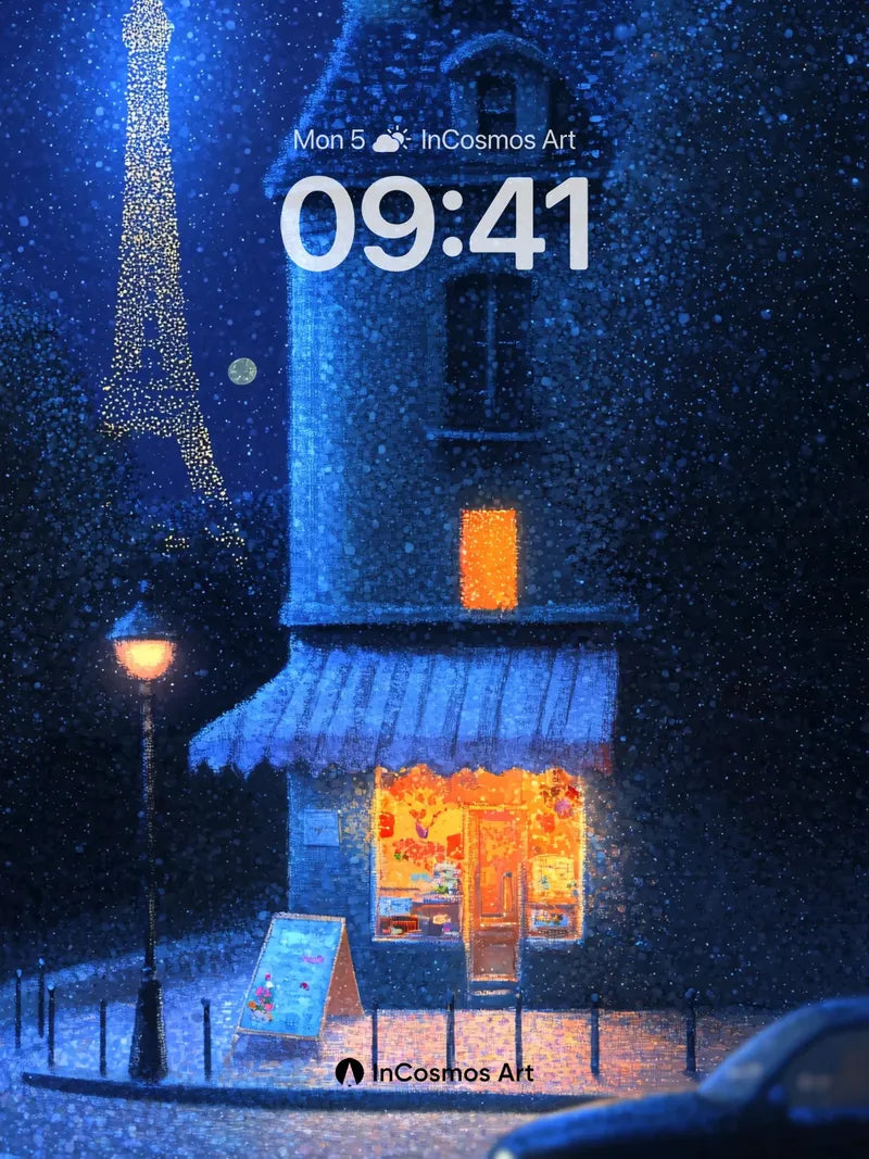 Snowfall Mirage Wallpaper with Eiffel Glow